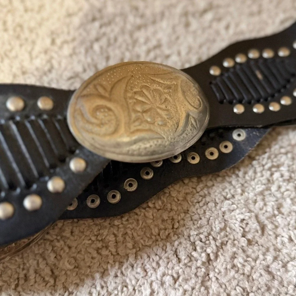 Women's Genuine Leather Conch Belt Western Medium/Large Black